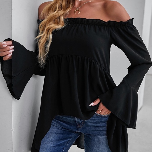 Boho Casual Off Shoulder Bell Sleeve Top - Picture 2 of 12